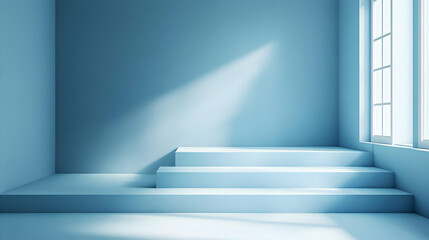 Obraz premium Blue Minimalist Room with Steps 3D Illustration