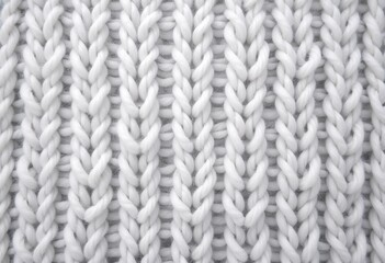 Close-up of White Knitted Wool Texture for Warm Winter Clothing