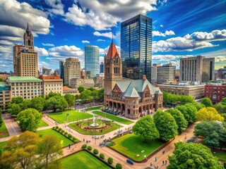 Fototapeta premium Copley Square in Boston Featuring Historic Architecture, Green Spaces, and Vibrant City Life