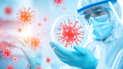Scientist Examining Virus Sample in Petri Dish
