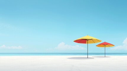 Two Beach Umbrellas on a Serene Empty Beach