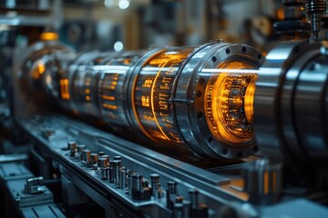 Obraz premium Close-up of a large, industrial machine with glowing orange interior.