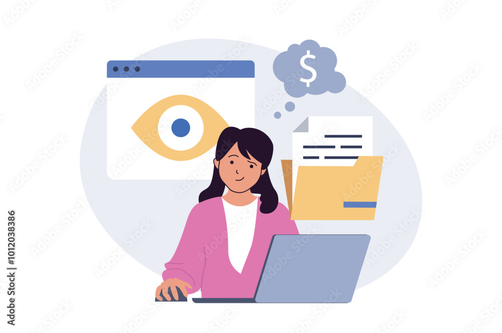 Fototapete cyber security concept in modern flat design for web. woman using protective system for personal inf