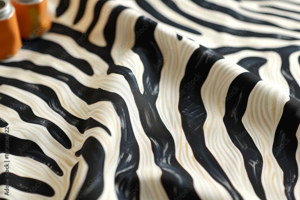 Poster Soft and textured zebra print fabric draped elegantly on a surface, showcasing contrasting black and white patterns that evoke a stylish and modern vibe