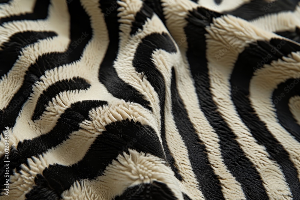 Poster soft and textured zebra print fabric draped elegantly on a surface, showcasing contrasting black and