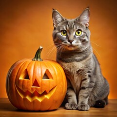 cat with pumpkin