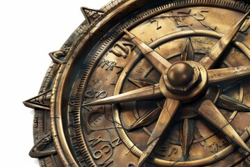 Naklejka premium A weathered compass with a detailed design, showcasing a vintage aesthetic and metallic finish, resting on a textured surface in a softly lit environment