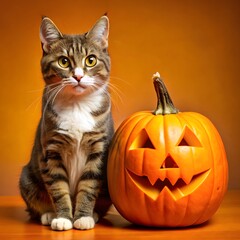 cat with pumpkin