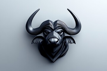 Fototapeta premium Abstract minimalist design of a Cape buffalo head, with strong lines and bold shapes symbolizing the power and resilience of this Big Five species
