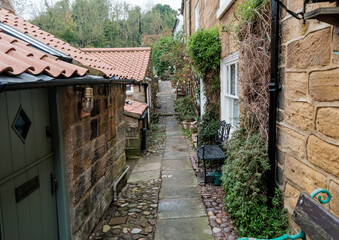 Narrow alleyway between the houses