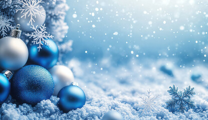 blue christmas background with snowflakes and christmas balls
