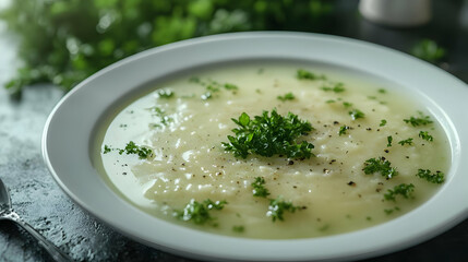 Creamy Soup with Parsley and Pepper - Food Photography