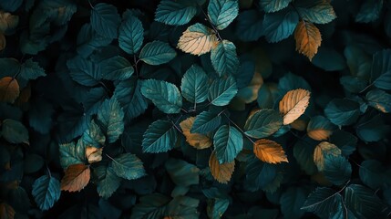 An artistic illustration of leaves in shades of orange and gray, set against a dark background. The contrast between the warm and cool tones creates a visually striking and dynamic composition.