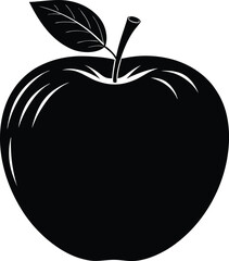 An apple with a leaf on it is drawn on a white background