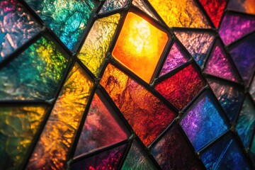 A stained glass effect with rainbow colors filling the different sections