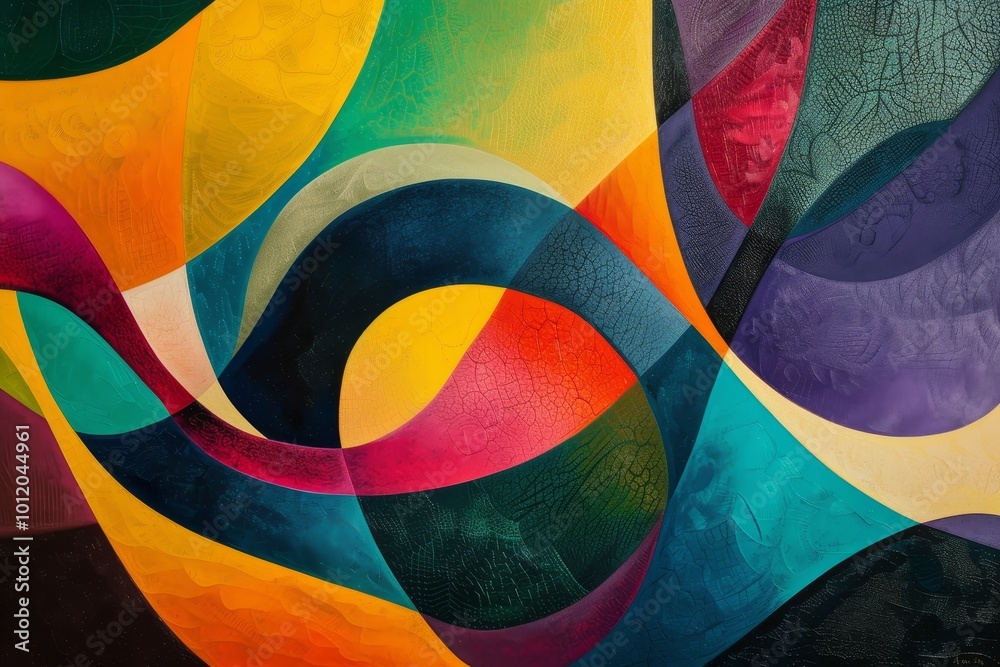 Poster Vibrant abstract artwork featuring swirling colors and shapes in a dynamic composition that evokes movement and emotion