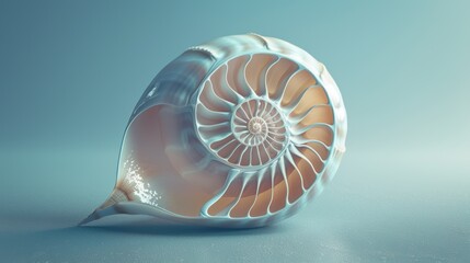 Abstract art piece featuring a nautilus shell, with a focus on its fibonacci spiral. The shell's natural beauty is a stunning focal point in this art piece.