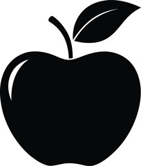 An apple with a leaf on it is drawn on a white background