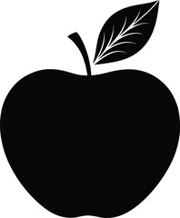 An apple with a leaf on it is drawn on a white background
