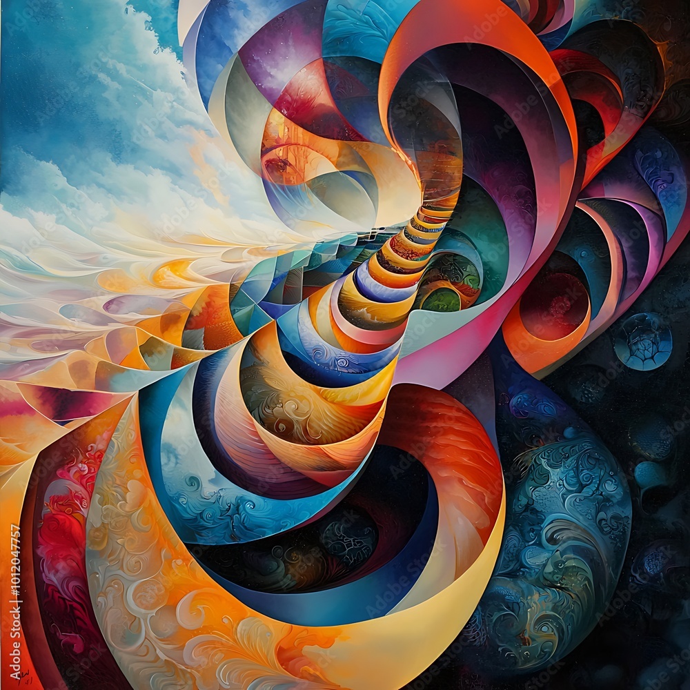 Aufkleber abstract colorful spiral design with cosmic elements and texture.