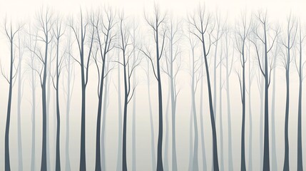 Obraz premium Silhouettes of bare trees in a misty forest.
