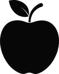 An apple with a leaf on it is drawn on a white background
