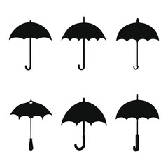 Fototapeta premium Black silhouette set of various umbrella vector 