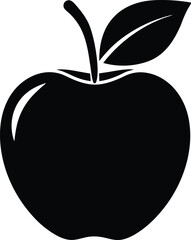 An apple with a leaf on it is drawn on a white background