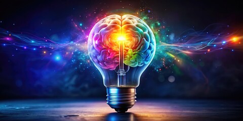 Creative think logo design with light bulb and brain concept for innovation and idea generation