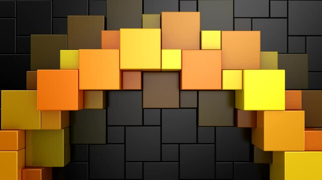 Cubes Form a Wave. Abstract motion, two color, 3d rendering, 4k resolution
