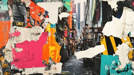 Fototapeta premium Collage of Torn Street Posters Creating an Abstract Background. AI generated illustration