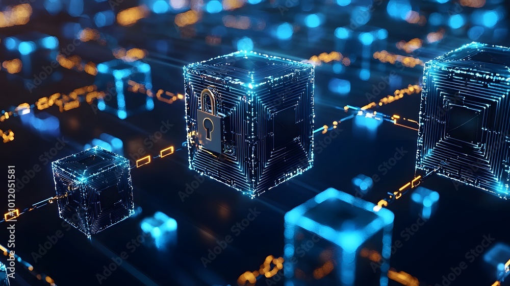 Aufkleber Digital blocks with locks, representing secure data storage.