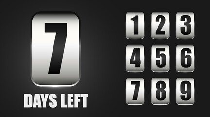 Days to go. Countdown discounts and sale time. Days left sign, label.