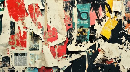 Fototapeta premium Collage of Torn Street Posters Creating an Abstract Background. AI generated illustration