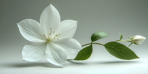 Obraz premium A White Flower Paired with a Lush Green Leaf