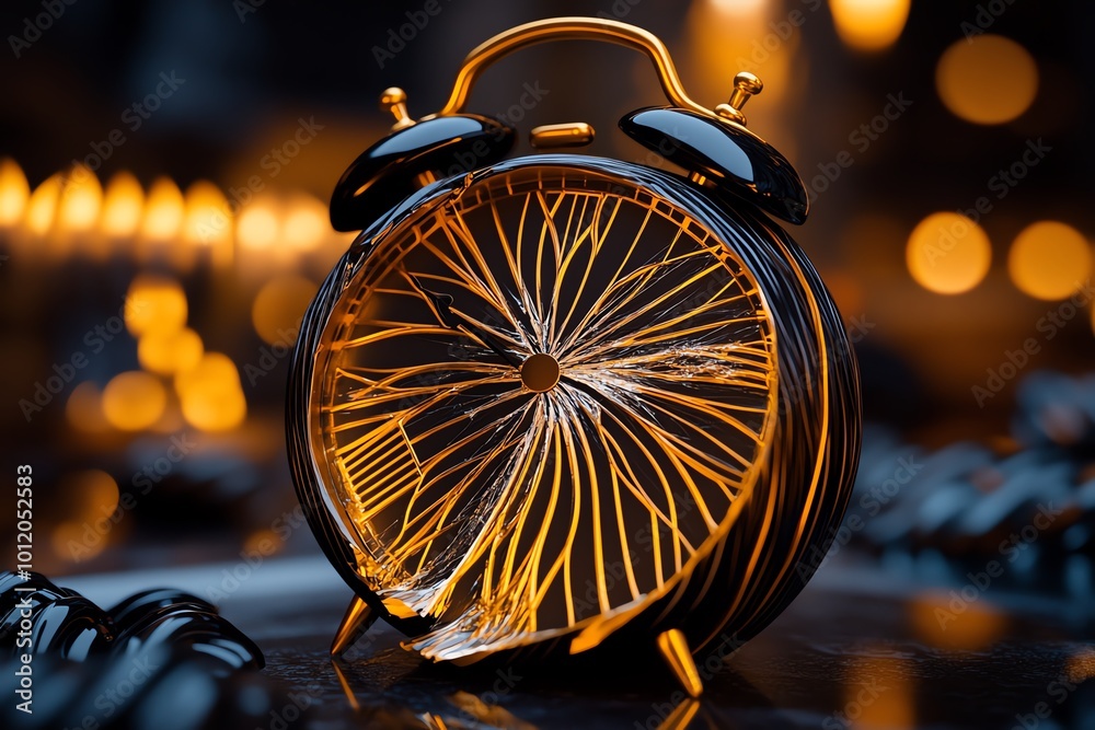 Poster Geometric design of a broken clock, with soft lines representing the irreversible nature of time lost to mistakes