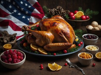 Golden roasted turkey beautifully displayed