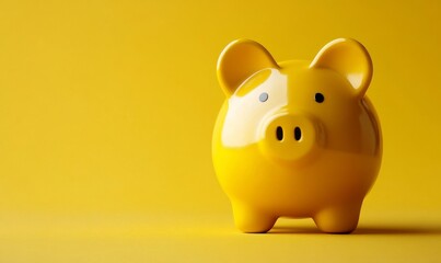 Yellow piggy bank on a matching yellow background. Savings and financial concept. Generative AI