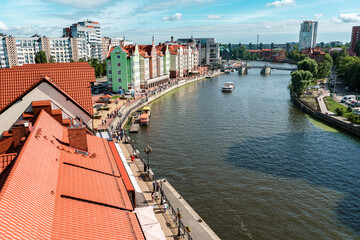 Fototapeta premium Beautiful summer view of the Fishing village in Kaliningrad the concept of tourism in Russia. Kaliningrad, Russia - 18 June 2024