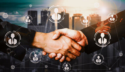Human Resources Recruitment and People Networking Concept. Modern graphic interface showing...
