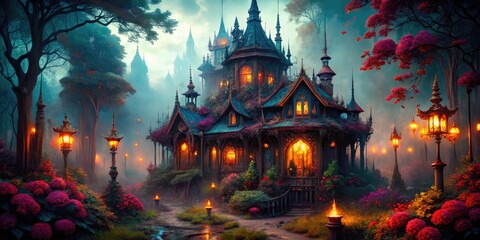 Fototapeta premium Dark Enchantment: Intricate Digital Gothic Art with Mysterious Atmosphere and Haunting Elements