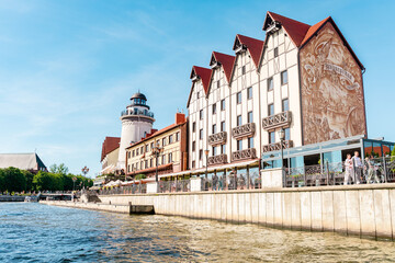 Obraz premium Beautiful summer view of the Fishing village in Kaliningrad the concept of tourism in Russia. Kaliningrad, Russia - 18 June 2024