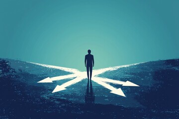 Person standing at the crossroads of three paths symbolizing decision making in life choices and career opportunities