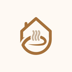 Coffee house logo design, coffee shop logo design. minimalistic logo. House with coffee cup logo, brown coffee icon, line art vector