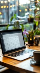 Vertical shot of online calendar page on laptop screen for schedule planning. Personal and business organizer, copy space, Generative AI