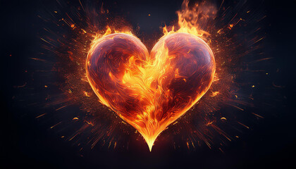 Burning heart. Love and romance, Valentine day concept. Powerful energy. Soulmate, fire passion.