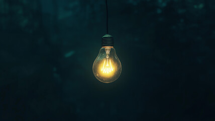 Light in the Dark. A single glowing lightbulb floating in the middle of a dark, vast space, representing hope and new ideas emerging from nothing