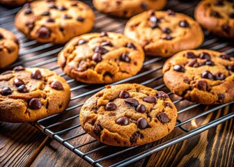 Delicious Chocolate Chip Cookies Freshly Baked and Placed on a Cooling Rack Ready to Enjoy