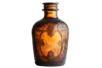 Brown Glass Bottle with a Design