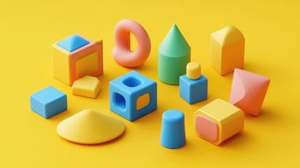 Obraz premium 3D Cartoon Geometric Shapes for Children's Play. AI generated illustration